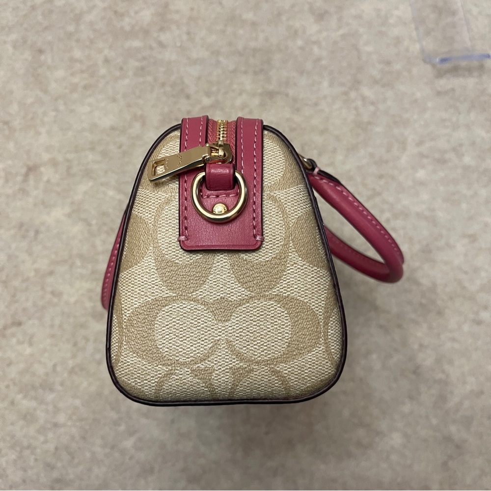 Coach Mini Rowan Signature Tan Canvas Pink Rogue Leather Trim Crossbody Bag - Picture 7 of 17